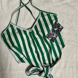 Kortni Jeane NWT Tie-Up Top in Green Stripe